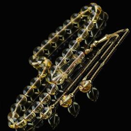 Litvanya Altını Gold Damla Kehribar Tesbih - Tesbihcibaba