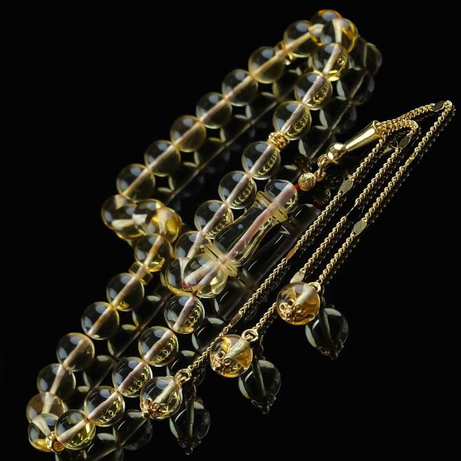 Litvanya Altını Gold Damla Kehribar Tesbih - Tesbihcibaba