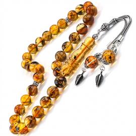 Litvanya Altını Fosil Yanığı Damla Kehribar Tesbih - Tesbihcibaba