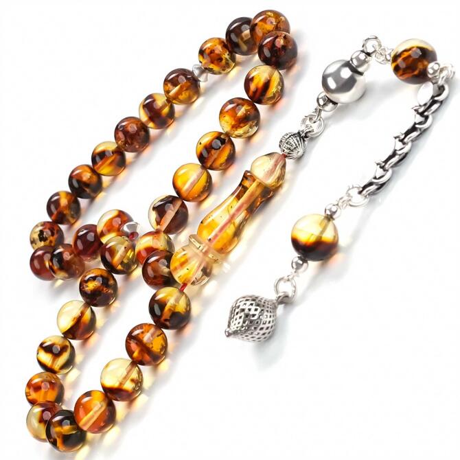 Litvanya Altını Fosilli Bilek Boy Damla Kehribar Tesbih - Tesbihcibaba