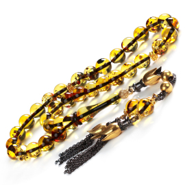 Litvanya Altını Fosilli Damla Kehribar Tesbih - 2