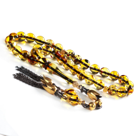 Litvanya Altını Fosilli Damla Kehribar Tesbih - 1