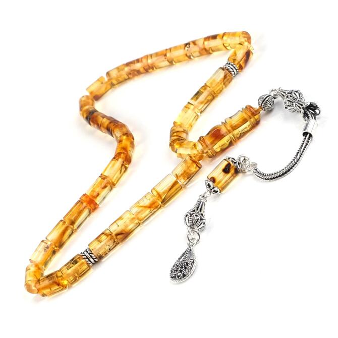 Litvanya Altını Gümüş Tasarım Damla Kehribar Tesbih - Tesbihcibaba