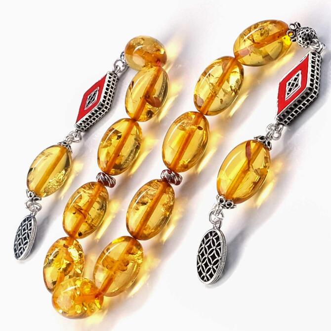 Litvanya Altını Beyzi Kesim Damla Kehribar Zaza Tesbih - Tesbihcibaba