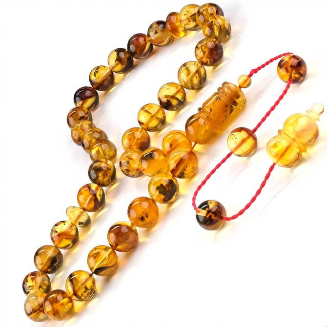 Litvanya Altını Sistemli Fosil Damla Kehribar Tesbih - Tesbihcibaba