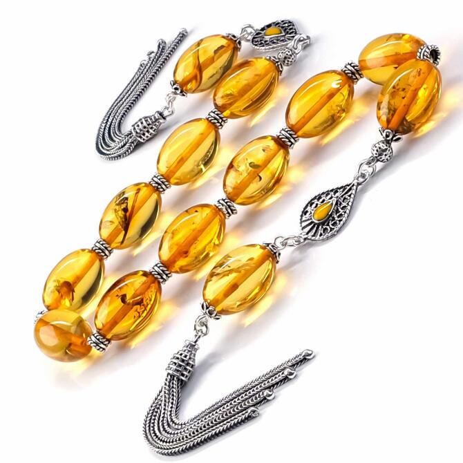 Litvanya Altını Salkım Saçak Damla Kehribar Zaza Tesbih - Tesbihcibaba