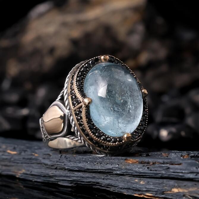 Londra Blue Orjinal Blue Topaz Stone-set 925 K Certified Silver Ring