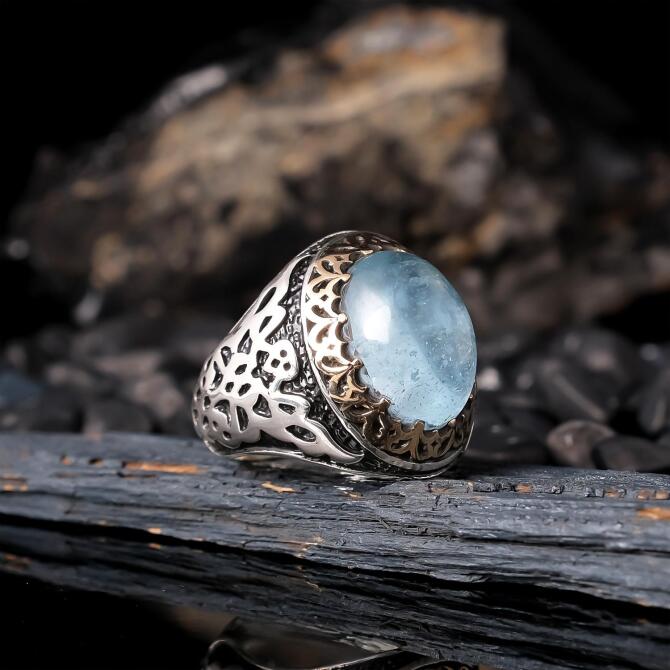 Londra Blue Orjinal Blue Topaz Stone-set 925 K Certified Silver Ring