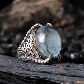Orjinal Blue Topaz Taşlı Sertifikalı Gümüş Yüzük - 1