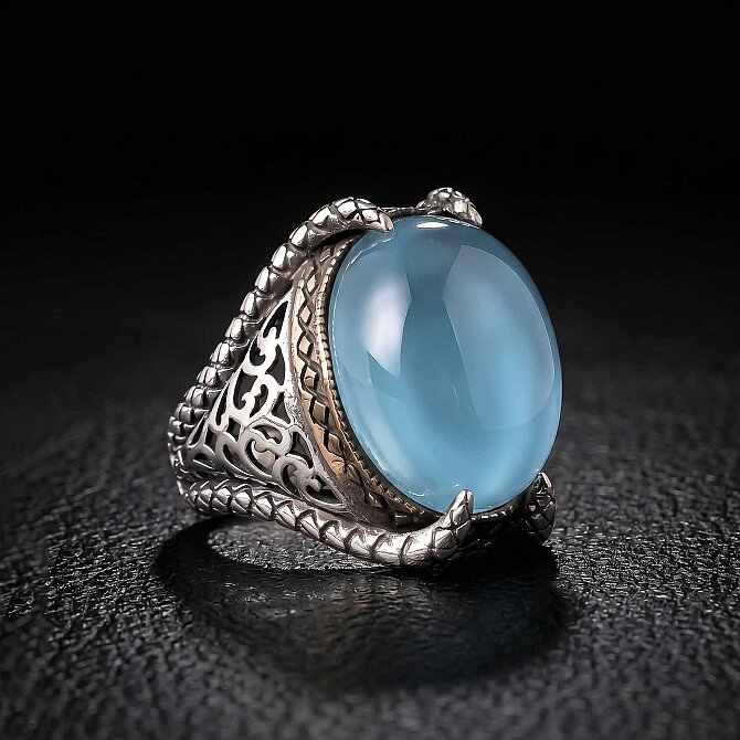 Orjinal Blue Topaz Stone-set Certified Silver Ring