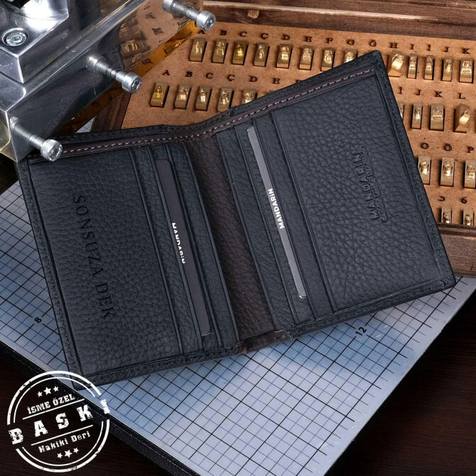 Mandarin Arsel Garni Kahve Erkek Deri Cüzdan - Tesbihcibaba