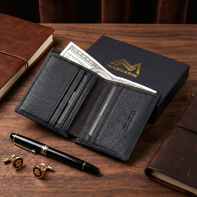 Mandarin Arsel Garni Kahve Erkek Deri Cüzdan - Tesbihcibaba