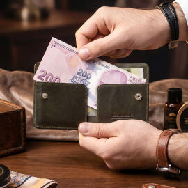 Mandarin Asker Yeşili Tokyo Erkek Deri Cüzdan, Kartlık - Tesbihcibaba