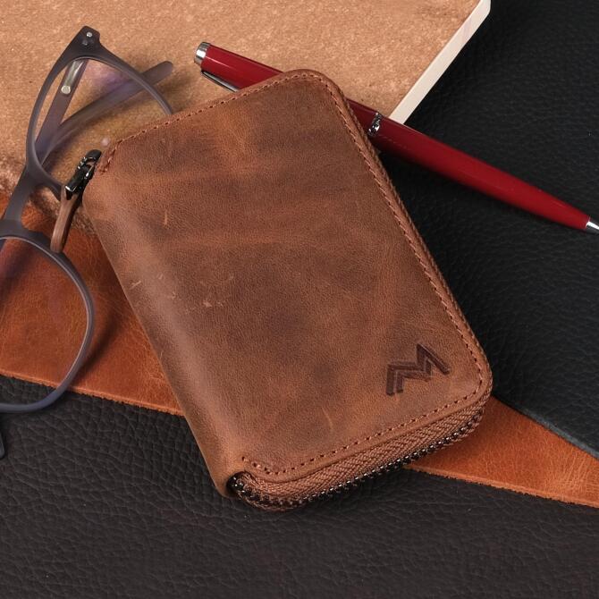 Mandarin Full Grain Fermuarlı Erkek Deri Kartlık - Tesbihcibaba