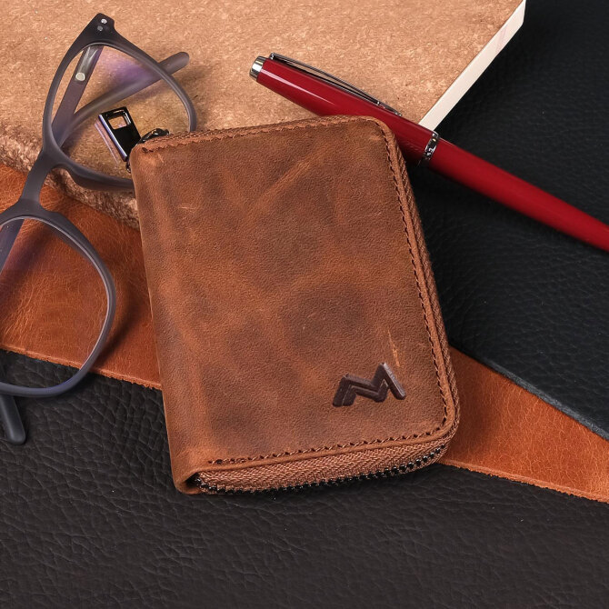 Mandarin Full Grain London Fermuarlı Erkek Deri Kartlık - Tesbihcibaba