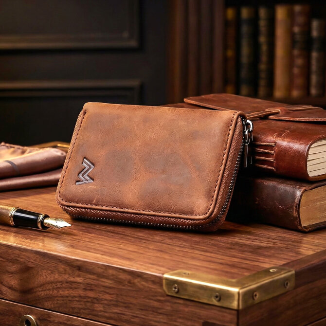 Mandarin Full Grain London Fermuarlı Erkek Deri Kartlık - Tesbihcibaba