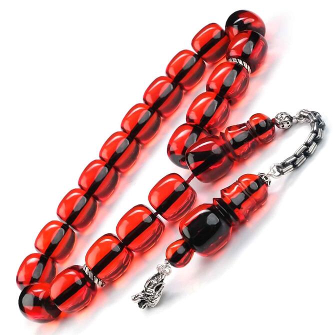 Maskot Boy Kurt Başlı Gümüş Zincir Ateş Kehribarı Tesbih - Tesbihcibaba