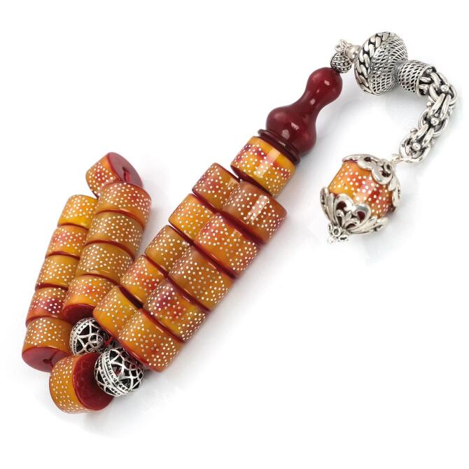 Maskot Nokta İşleme Sıkma Kehribar Tesbih - Tesbihcibaba