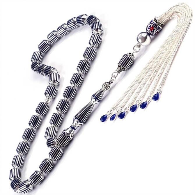 Mavi Mineli 925 Ayar Gümüş Tesbih - Tesbihcibaba