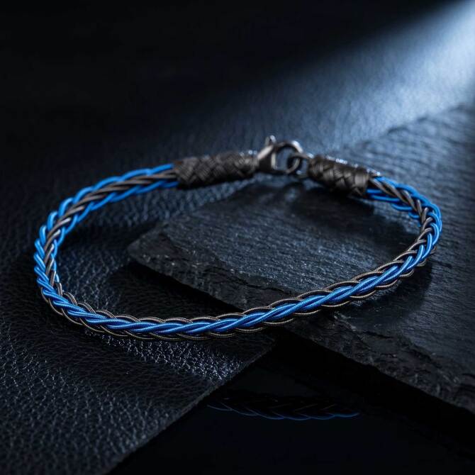 Blue Black Twisted Woven Kazaziye Men's Bracelet