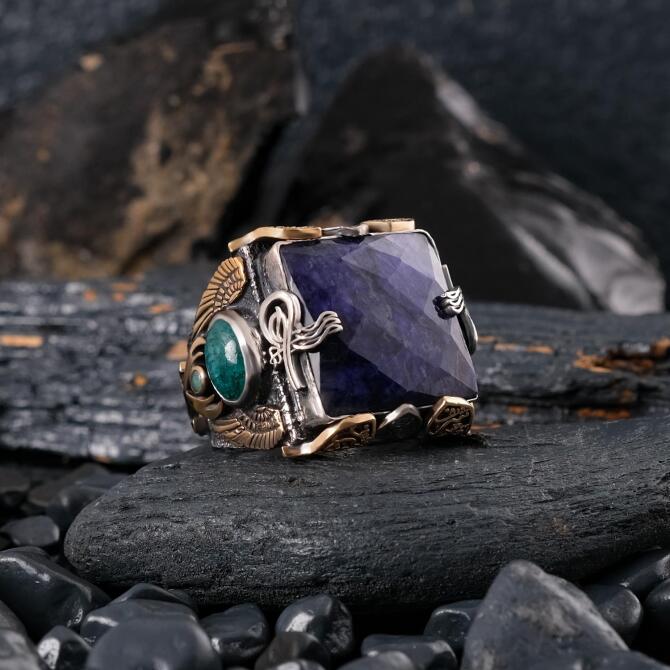 Medeniyet Beşiği Safir Taşlı Gümüş Yüzük - Tesbihcibaba