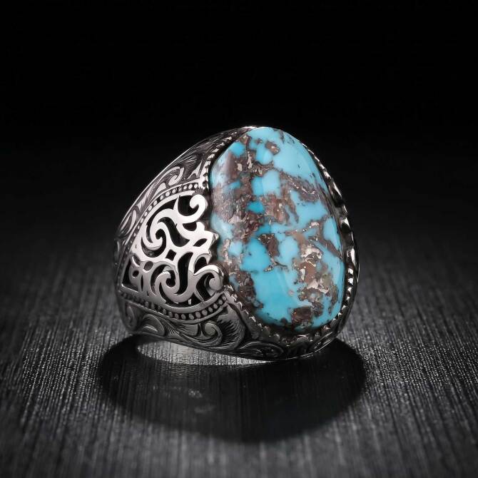 Certified Orijinal Turquoise Stone-set 925 K Silver Ring