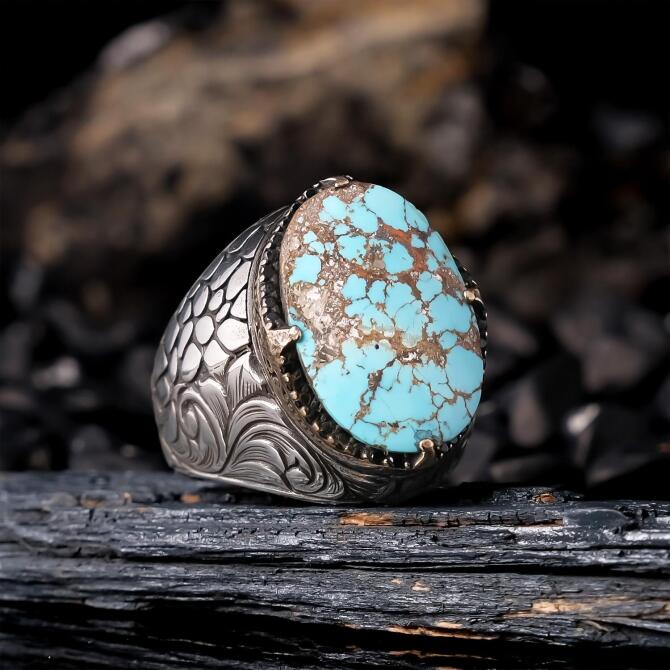 Meksika Turquoise Orjinal Stone-set 925 K Certified Silver Ring