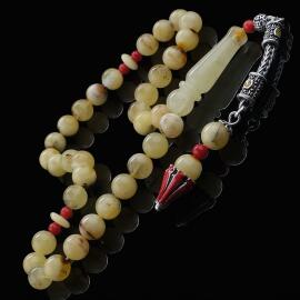 Mercan Tasarım Milky Fosilli Damla Kehribar Tesbih - Tesbihcibaba