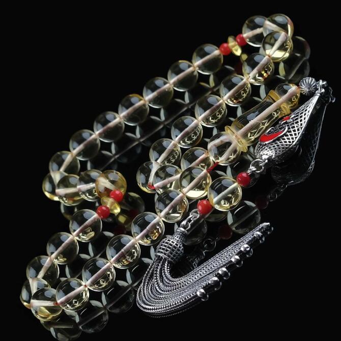 Mercan Tasarım Şeffaf Damla Kehribar Tesbih - Tesbihcibaba