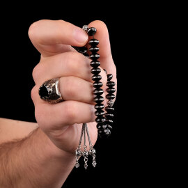 Mercimek Kesim İşlemeli Oltu Taşı Tesbih - 2