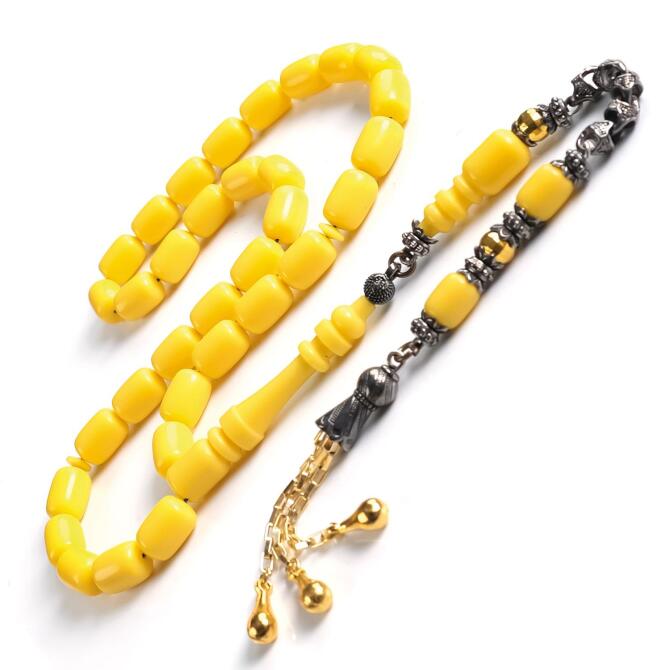 Mermer Desen Civciv Sarı Sıkma Kehribar Tesbih - Tesbihcibaba