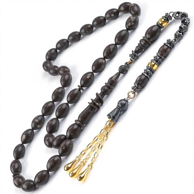 Mermerit Kahve Sıkma Kehribar Tesbih - Tesbihcibaba