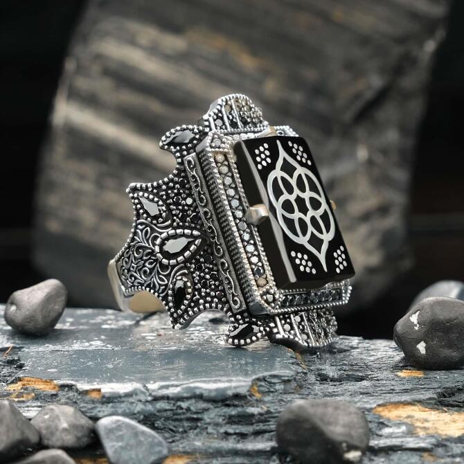 Mihmandar Erzurum Oltu Taşı Gümüş Yüzük - Tesbihcibaba