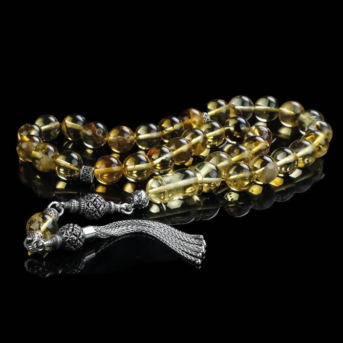 Milyon Yıllık Mucize Fosilli Damla Kehribar Tesbih - Tesbihcibaba