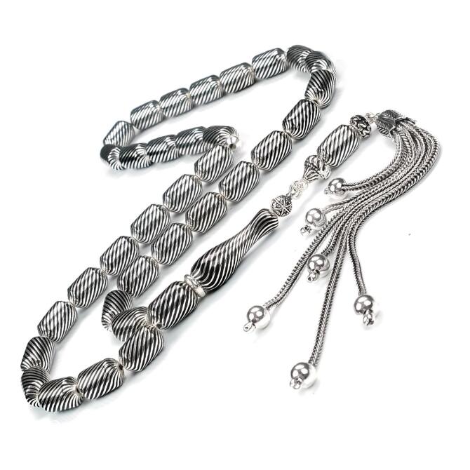 Mine İşlemeli Sarmal Tasarım Gümüş Tesbih - Tesbihcibaba