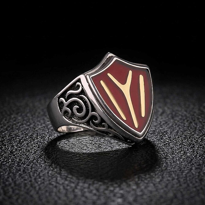 Kayı Size Enamel Plated Silver Ring