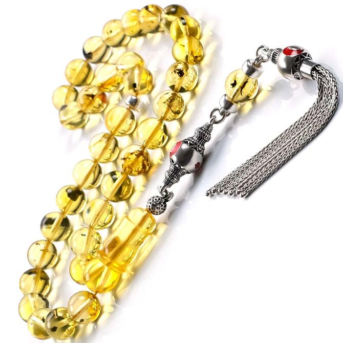 Misket Ay Yıldız Fosilli Damla Kehribar Tesbih - Tesbihcibaba