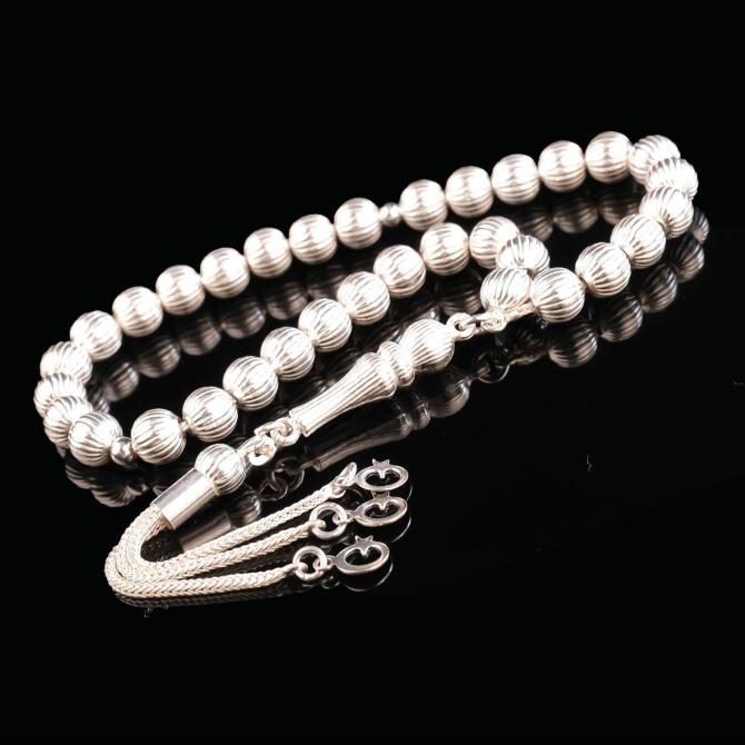 Misket Kesim Hilal Püskül Gümüş Tesbih - Tesbihcibaba