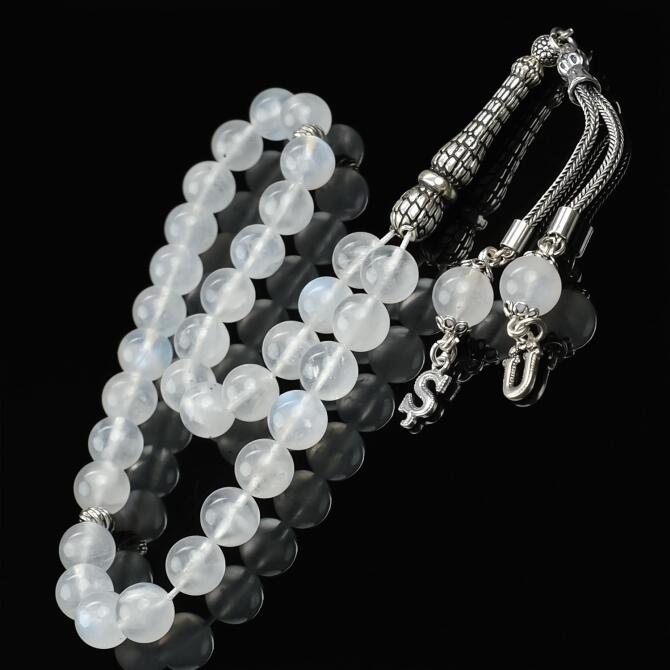 Moonstone Huzur Taşı Gümüş Tasarım Tesbih - Tesbihcibaba