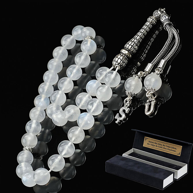 Moonstone Huzur Taşı Gümüş Tasarım Tesbih - Tesbihcibaba
