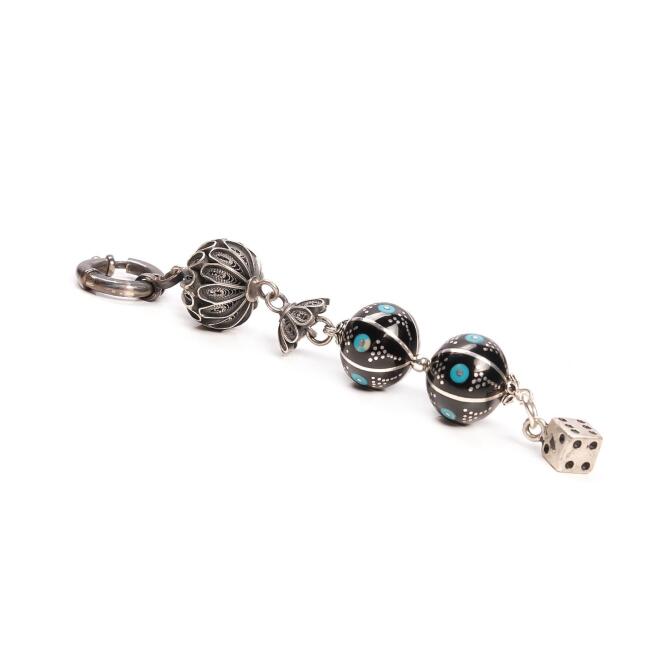 Muazzam Gümüş Tasarımıyla Erzurum Oltu Taşlı Anahtarlık - Tesbihcibaba