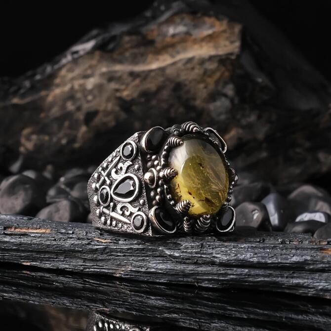 Muhafız Karayip Drop Amber 925 K Silver Ring