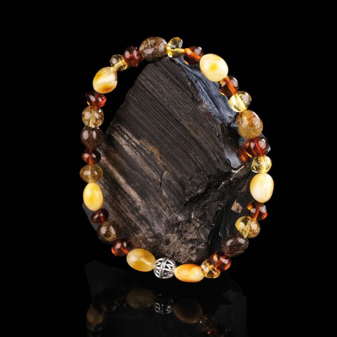 Multicolor Gümüş Tasarım Damla Kehribar Bileklik - Tesbihcibaba