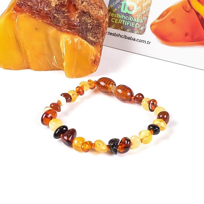 Multicolor Yeni Doğan Kehribar Bebek Bileklik - Tesbihcibaba