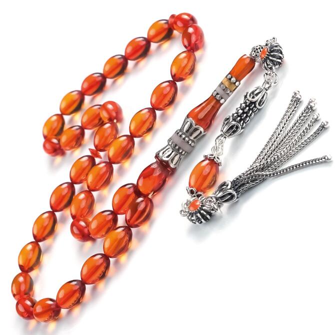 Nakkaş Ege Kızılı Sıkma Kehribar Tesbih - Tesbihcibaba