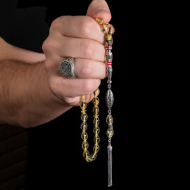 Nakkaş Fosilli Beyzi Su Damlası Kehribar Tesbih - 3