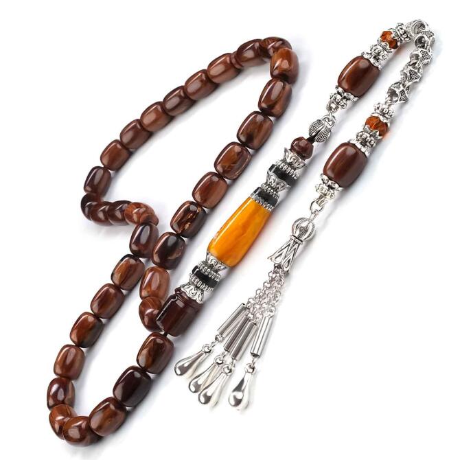 Nakkaş İmame Kahverengi Efes Model Sıkma Kehribar Tesbih - Tesbihcibaba