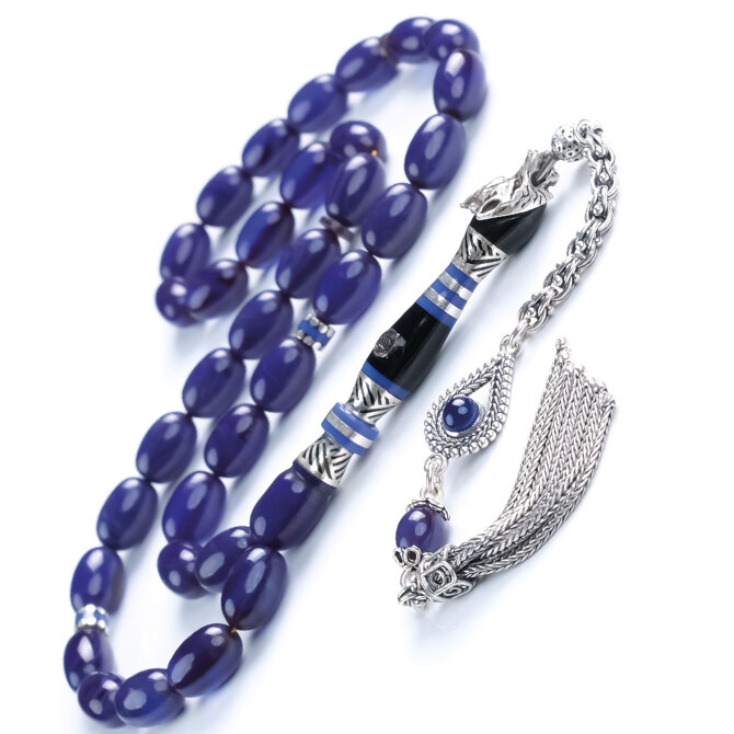 Nakkaş İmame Ultramarine Kurt Başlı Sıkma Kehribar Tesbih - Tesbihcibaba