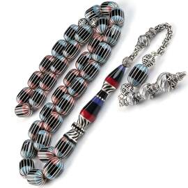 Nakkaş Kızıl Turkuaz Gümüş Yarma Erzurum Oltu Taşı Tesbih - 1