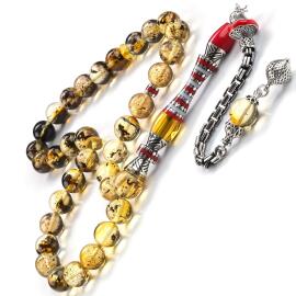 Nakkaş Misket Fosilli Damla Kehribar Tesbih - 1